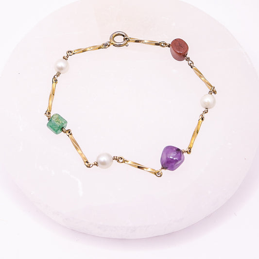 Minimalist Gold-tone Bracelet With Polished Gemstones