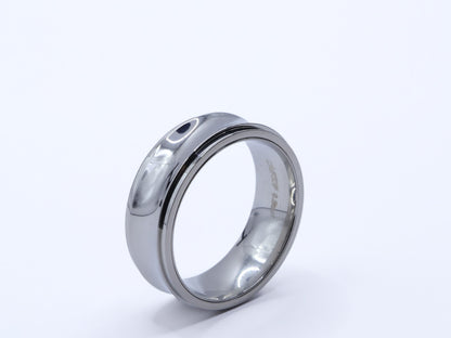 Mens silver stainless steel polished rotating fidget ring