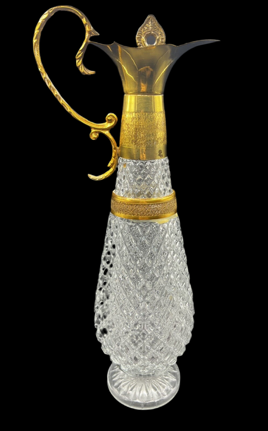 Vintage Golden Diamond-Cut Glass Claret Wine Decanter (34cm / 13.39")