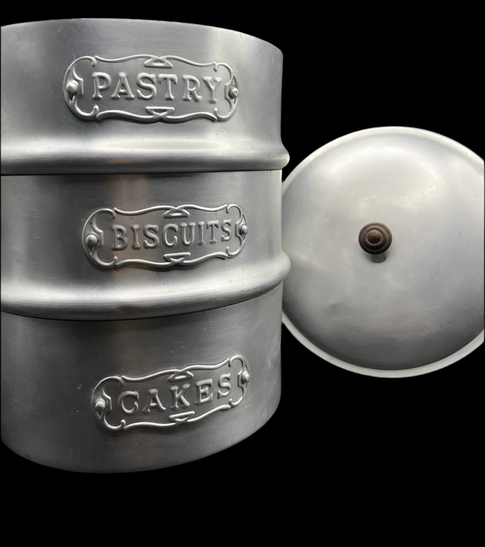 Vintage Sunray 3-Tier Aluminum Cake, Biscuit, and Pastry Storage Tins