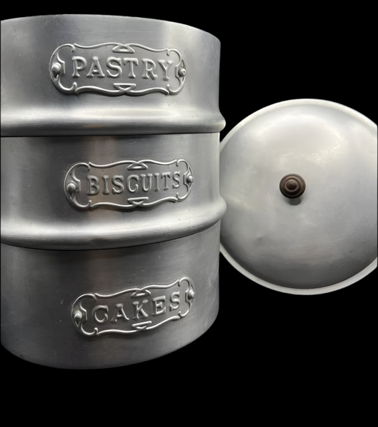 Vintage Sunray 3-Tier Aluminum Cake, Biscuit, and Pastry Storage Tins