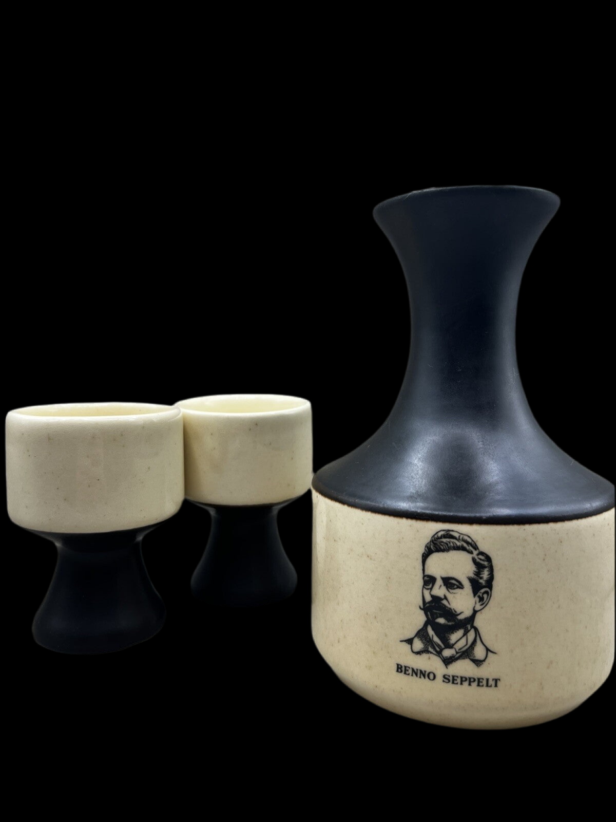 The House of Seppelt Ceramic Cup and Whiskey Decanter Set Black and Beige