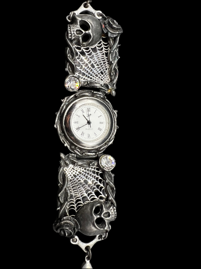 Victorian Gothic Watch – Alchemy Pewter with Skulls, Roses & Crystals