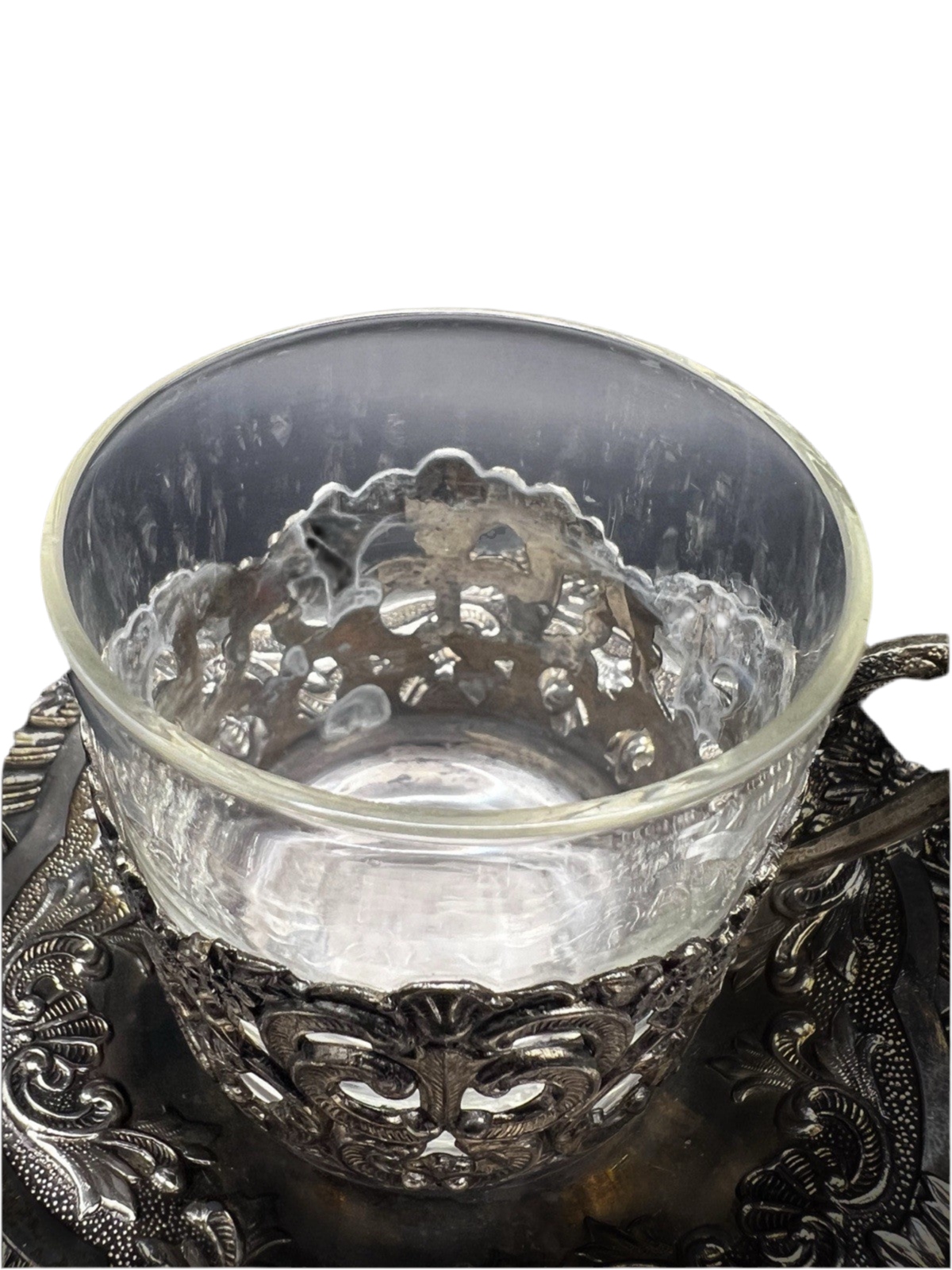 UV Reactive Vintage Polished Raimond Japan Silver Plated Espresso Cup & Saucer Set of 2