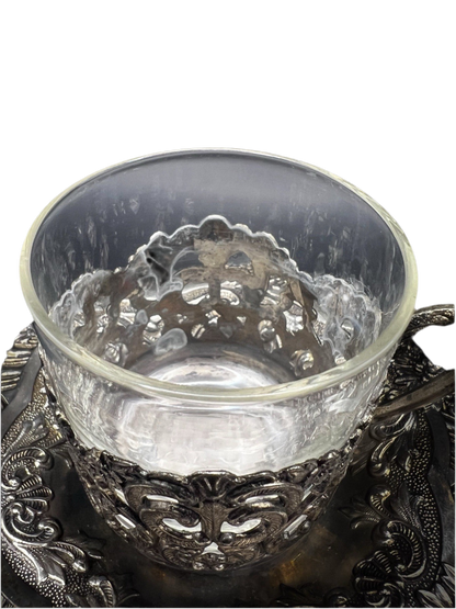 UV Reactive Vintage Polished Raimond Japan Silver Plated Espresso Cup & Saucer Set of 2