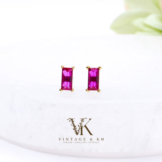 Hot Pink Rectangle Studs | .925 Sterling Silver