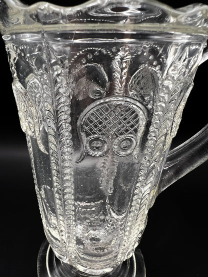 Vintage Depression Glass Owl & Feather Jug by Australian Crown Crystal - No Lid