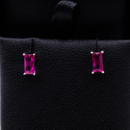 Hot Pink Rectangle Studs | .925 Sterling Silver