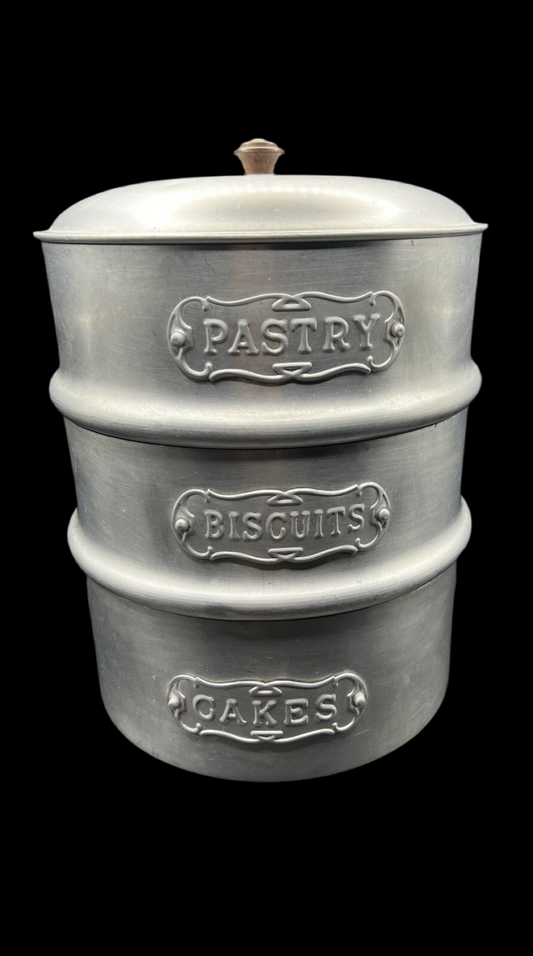Vintage Sunray 3-Tier Aluminum Cake, Biscuit, and Pastry Storage Tins