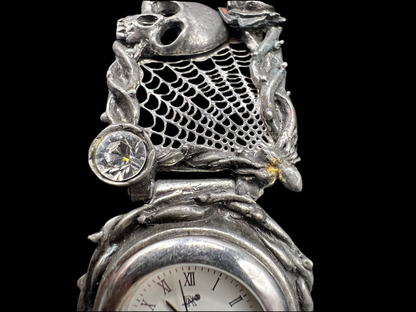 Victorian Gothic Watch – Alchemy Pewter with Skulls, Roses & Crystals