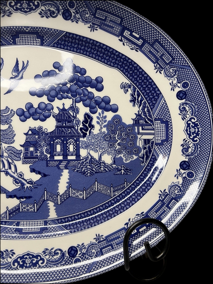 Blue Asian Platter, Vintage Blue Willow 13.78" Serving Plate