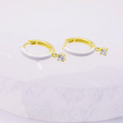 925 White & Gold Plated Small Hoop earrings with CZ Charm