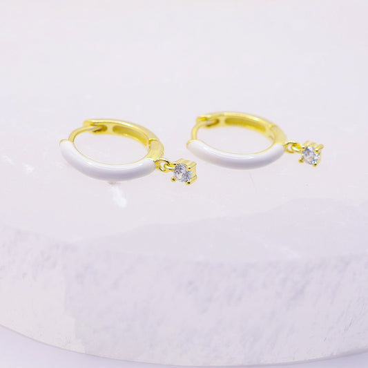 925 White & Gold Plated Small Hoop earrings with CZ Charm