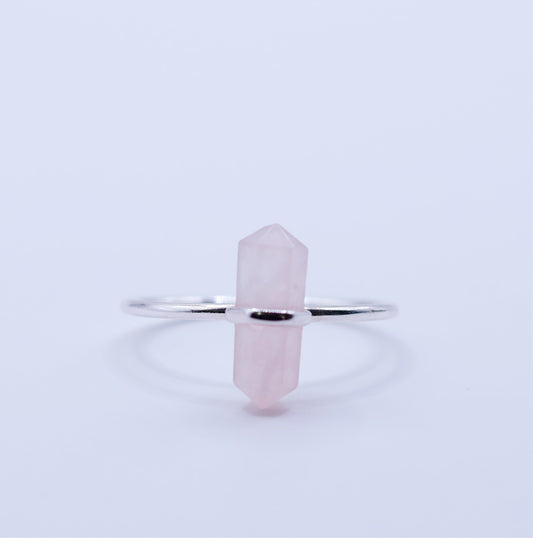 Minimalist 925 Quartz Crystal Ring – Rose or Clear Crystal – Gold or Silver Band – Sizes 5 to 7