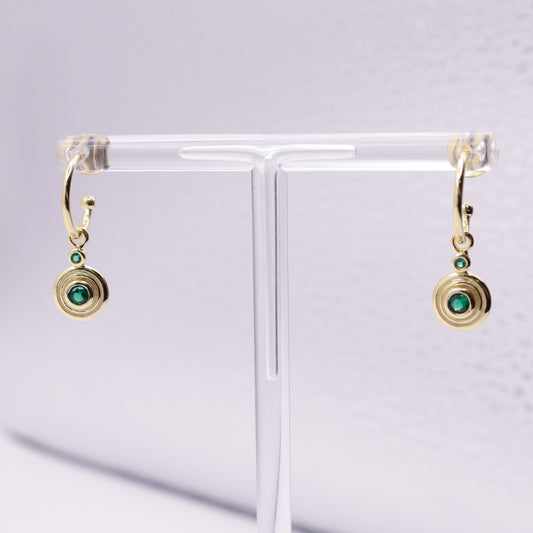925 Sterling Silver Gold & Emerald Green Retro Stud Earrings
