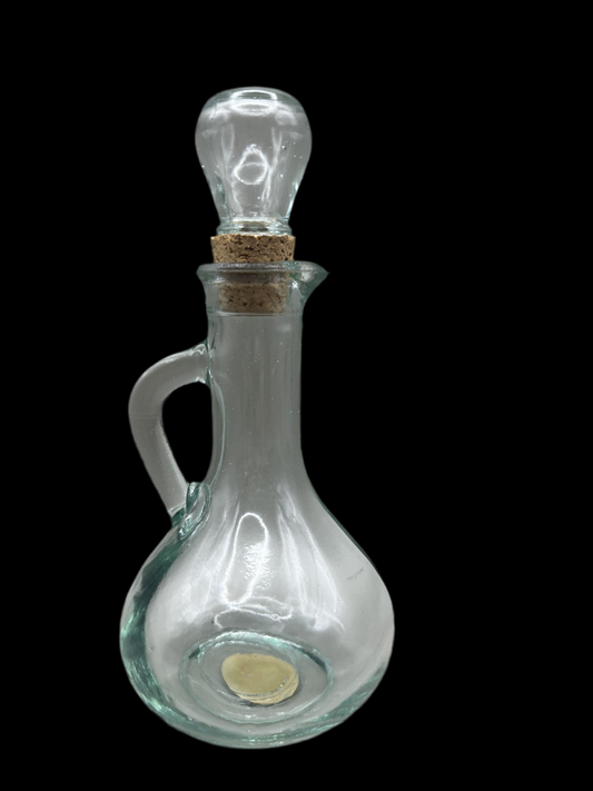 Vintage Spanish Cruet Bottle & Stopper with Blue Handmade Recycled Tinted Glass