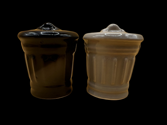 Novelty Black and Grey Garbage Can Salt and Pepper Shakers - With Stopper
