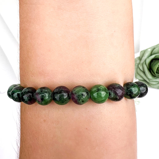 Ruby Zoisite 8mm Beaded Crystal Bracelet