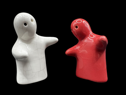 Red & White Hugging Ghosts Vintage Ceramic Salt & Pepper Shakers