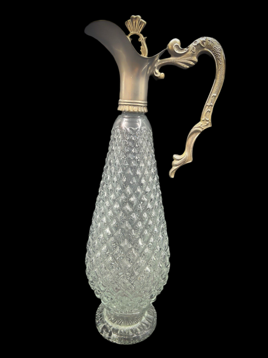 Vintage Silver Plated Italian Diamond Glass Wine Decanter - Elegant Bar Decor