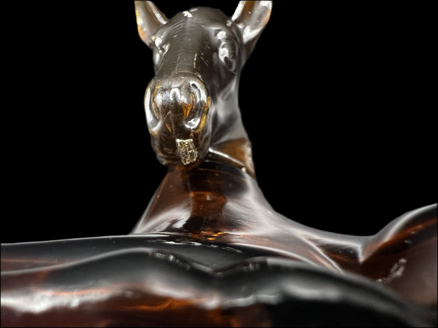 Vintage 1970s Avon Topaze Horse Cologne Bottle Amber Glass Figurine - Empty