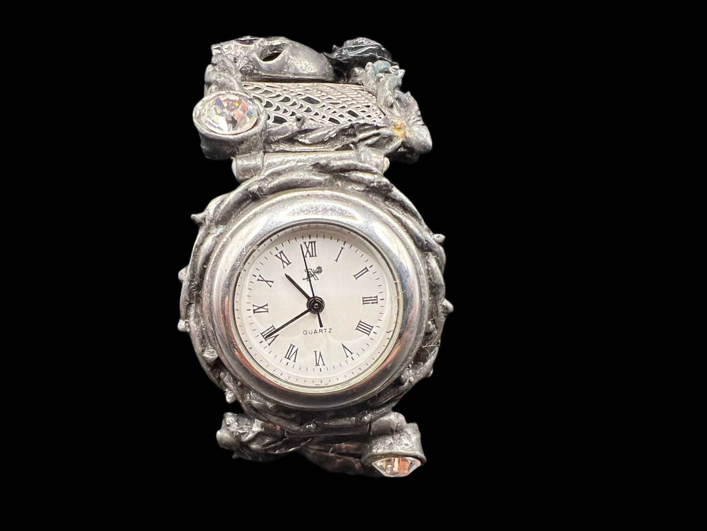 Victorian Gothic Watch – Alchemy Pewter with Skulls, Roses & Crystals