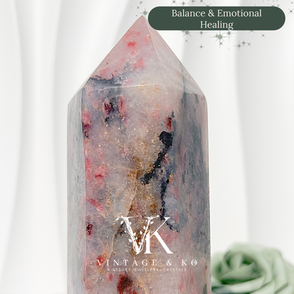 Madagascan Rhodonite with Quartz Tower | Large Size (Approx 16cm) 830-890g