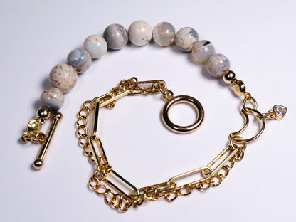 Whimsical Gold Australian Opal Paperclip Beaded Crystal Bracelet