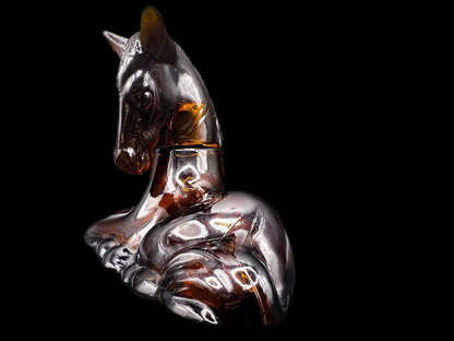 Vintage 1970s Avon Topaze Horse Cologne Bottle Amber Glass Figurine - Empty