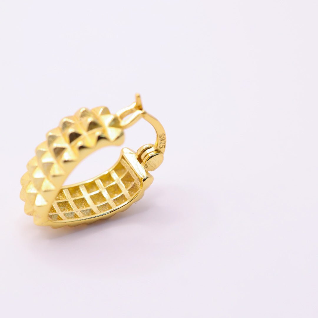 925 Sterling Silver Gold Studded Small Latched Hoop Earrings