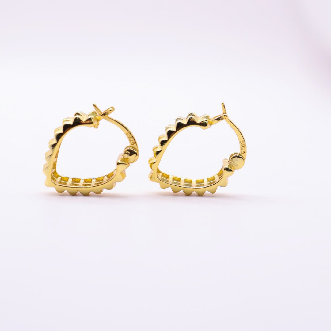 925 Sterling Silver Gold Studded Small Latched Hoop Earrings