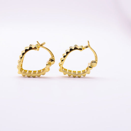 925 Sterling Silver Gold Studded Small Latched Hoop Earrings