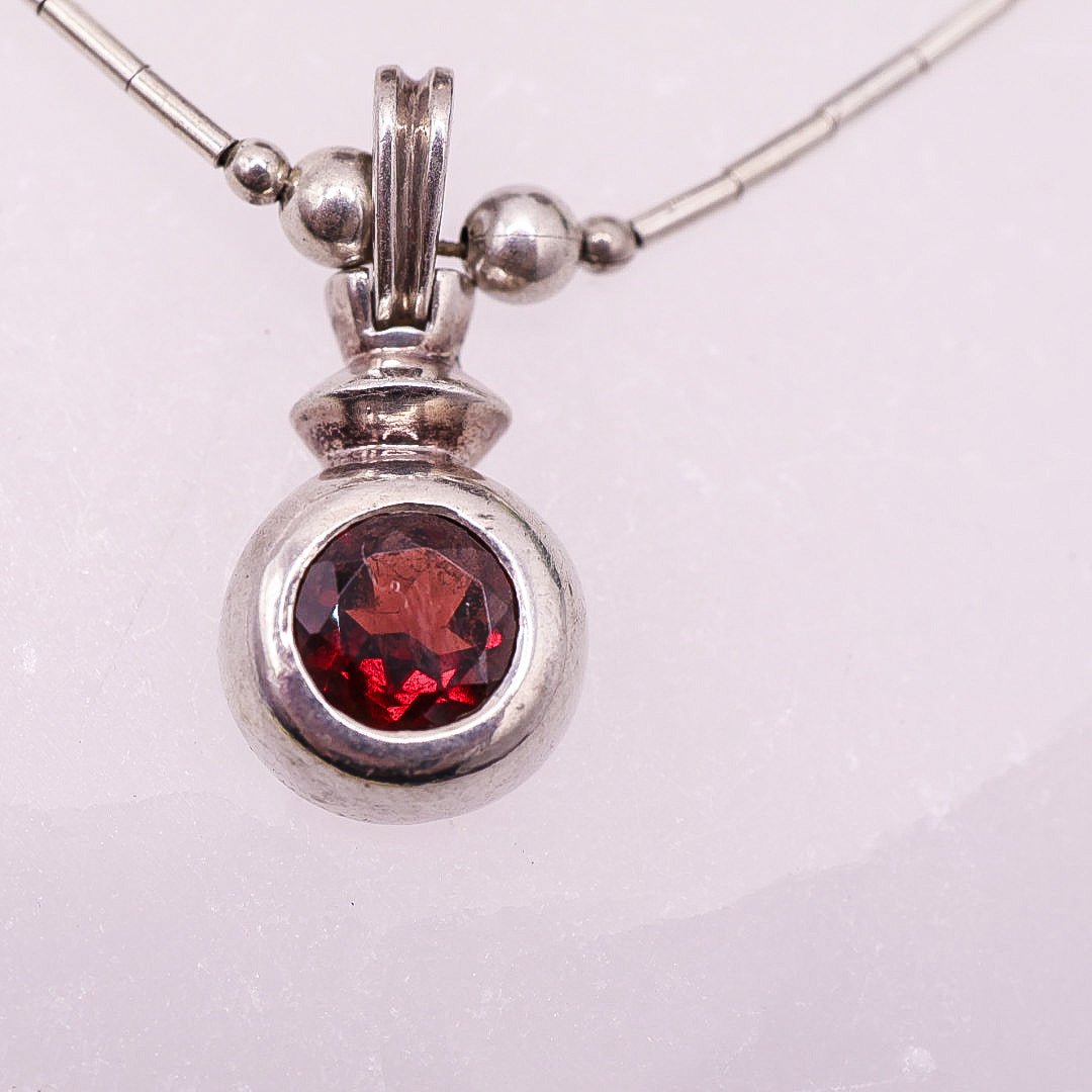 925 Sterling Silver Set with Deep Red Faceted Stones