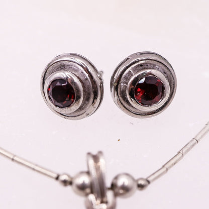 925 Sterling Silver Set with Deep Red Faceted Stones