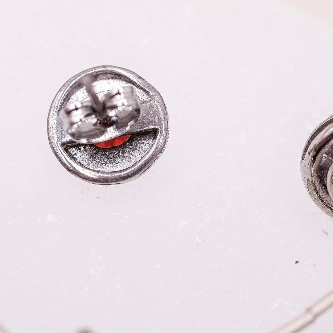 925 Sterling Silver Set with Deep Red Faceted Stones