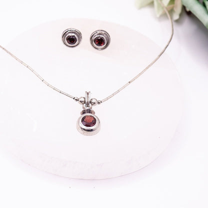 925 Sterling Silver Set with Deep Red Faceted Stones