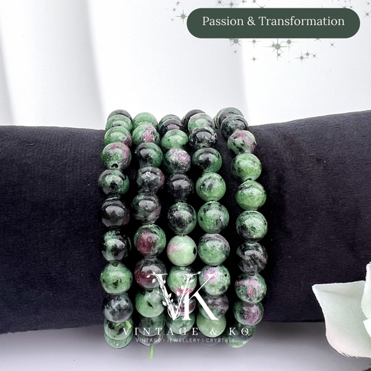 Ruby Zoisite 8mm Beaded Crystal Bracelet