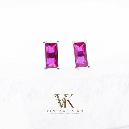 Hot Pink Rectangle Studs | .925 Sterling Silver