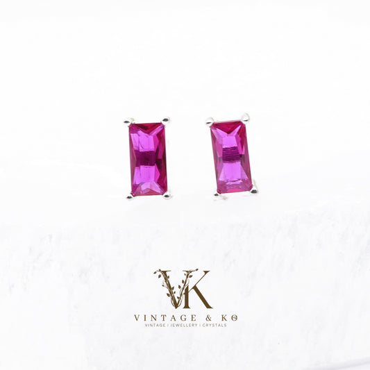 Hot Pink Rectangle Studs | .925 Sterling Silver