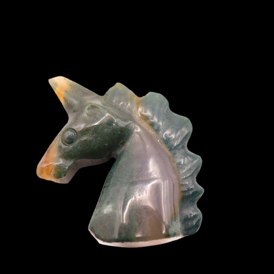 Single Mini Unicorn Crystal Carving, Genuine Ocean Jasper for Healing & Meditating