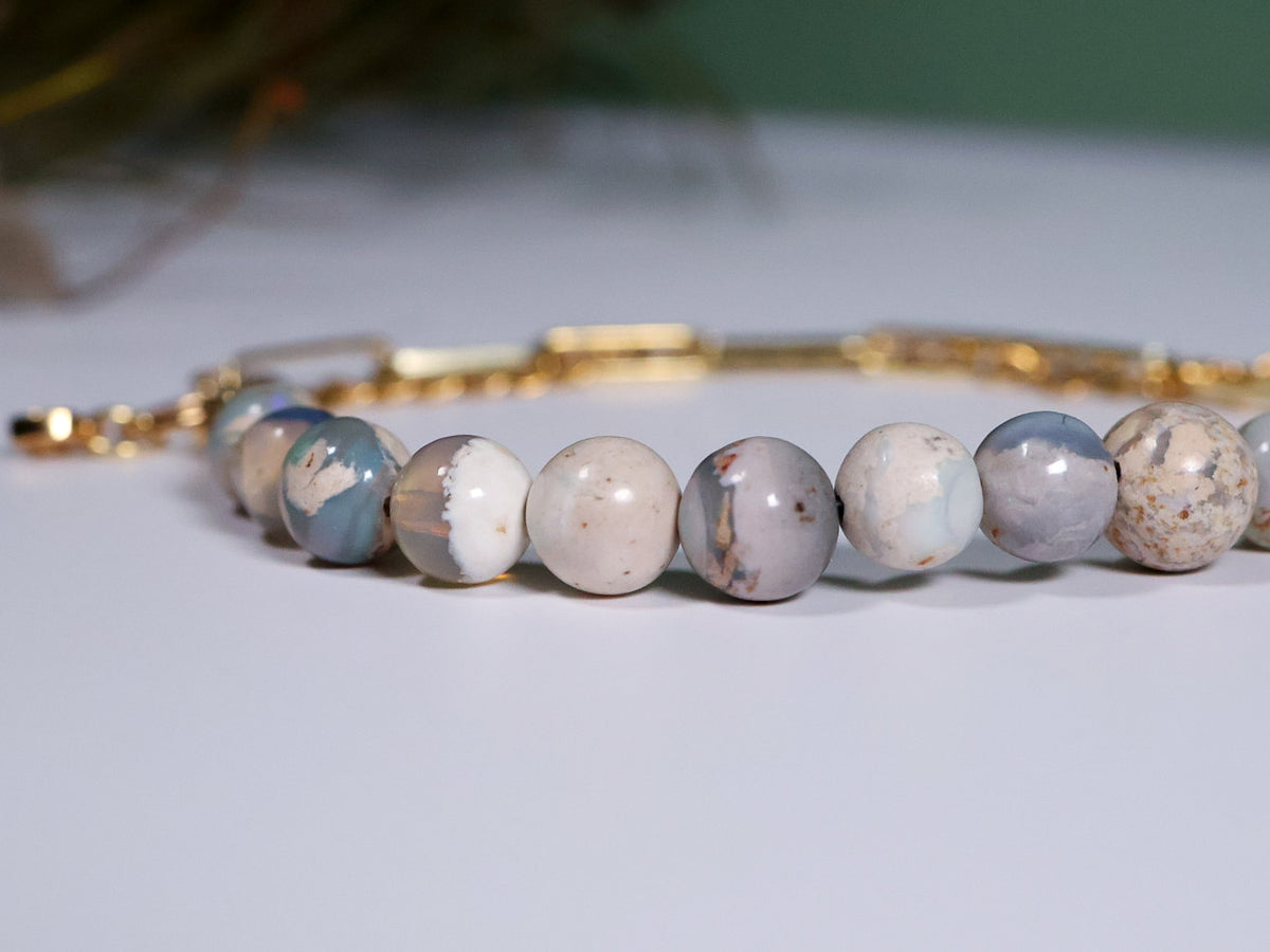 Whimsical Gold Australian Opal Paperclip Beaded Crystal Bracelet