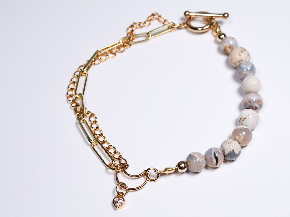 Whimsical Gold Australian Opal Paperclip Beaded Crystal Bracelet