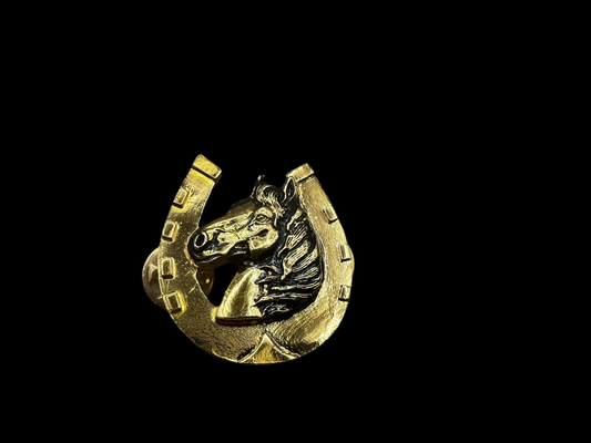 Vintage Lapel Pin Golden Horseshoe, Collectible Equestrian Brooch Jewellery Gift