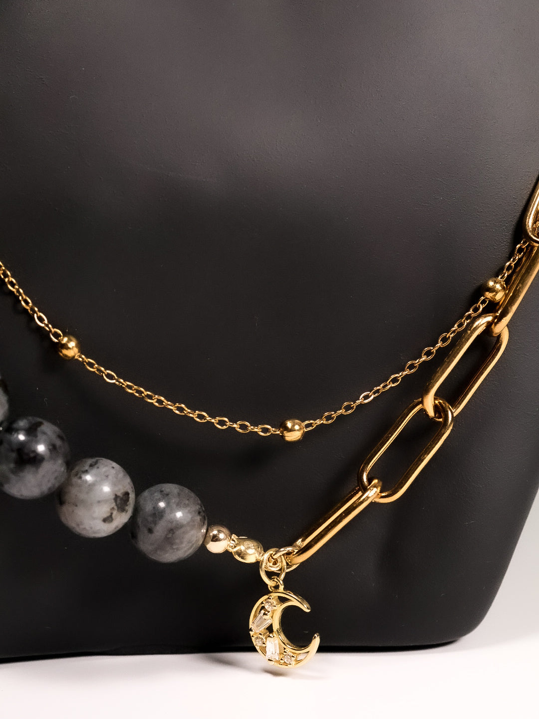 Whimsical Gold Labradorite Paperclip Beaded Crystal Necklace