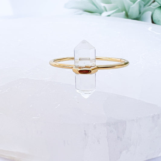 Minimalist 925 Quartz Crystal Ring – Rose or Clear Crystal – Gold or Silver Band – Sizes 5 to 7