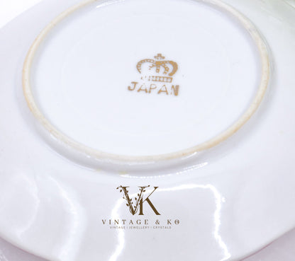 Set of 2 Japanese Victorian Pink & White Tea Cups and Saucers with Gold Trim
