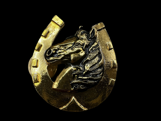 Vintage Lapel Pin Golden Horseshoe, Collectible Equestrian Brooch Jewellery Gift