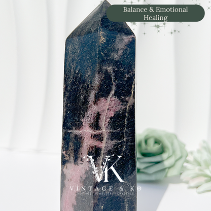 Madagascan Rhodonite with Quartz Tower | Large Size (Approx 16cm) 830-890g