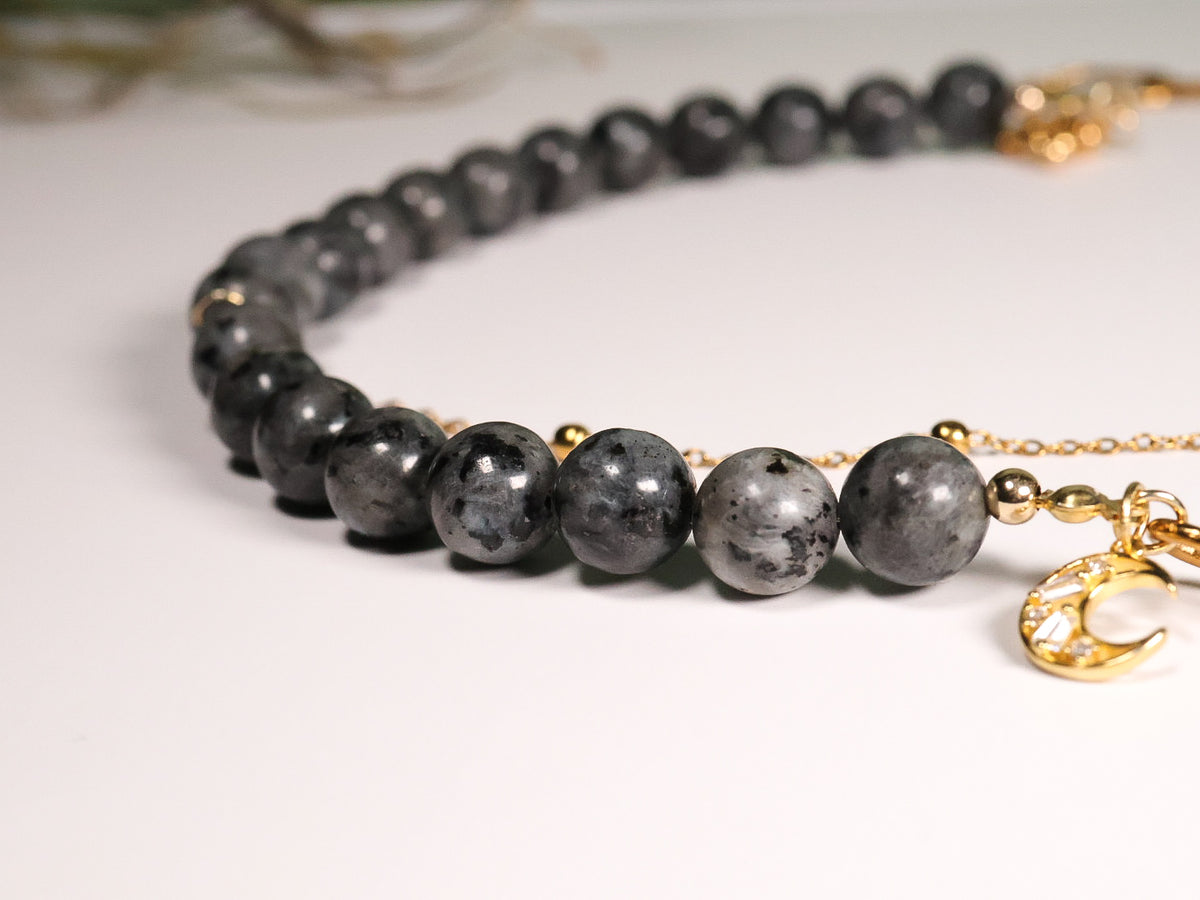 Whimsical Gold Labradorite Paperclip Beaded Crystal Necklace