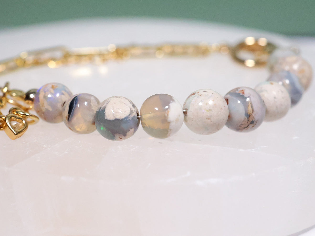 Whimsical Gold Australian Opal Paperclip Beaded Crystal Bracelet